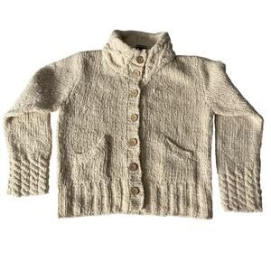 Carraig Donn Sweater Irish Hand Knit Wool Cardigan Women Large Cream Beige READ